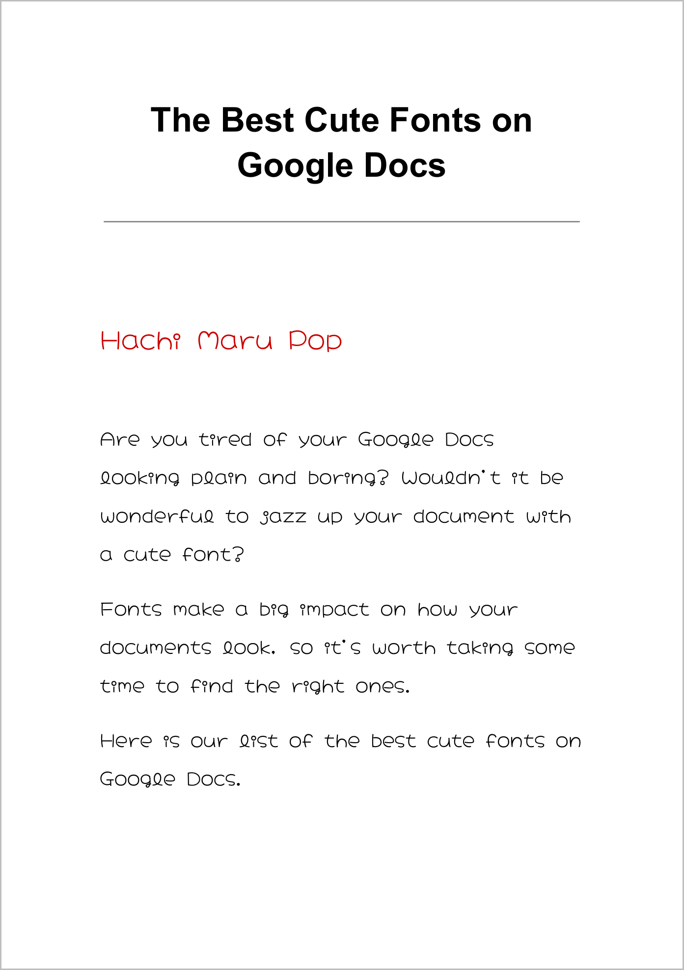 Cute Fonts on Google Docs