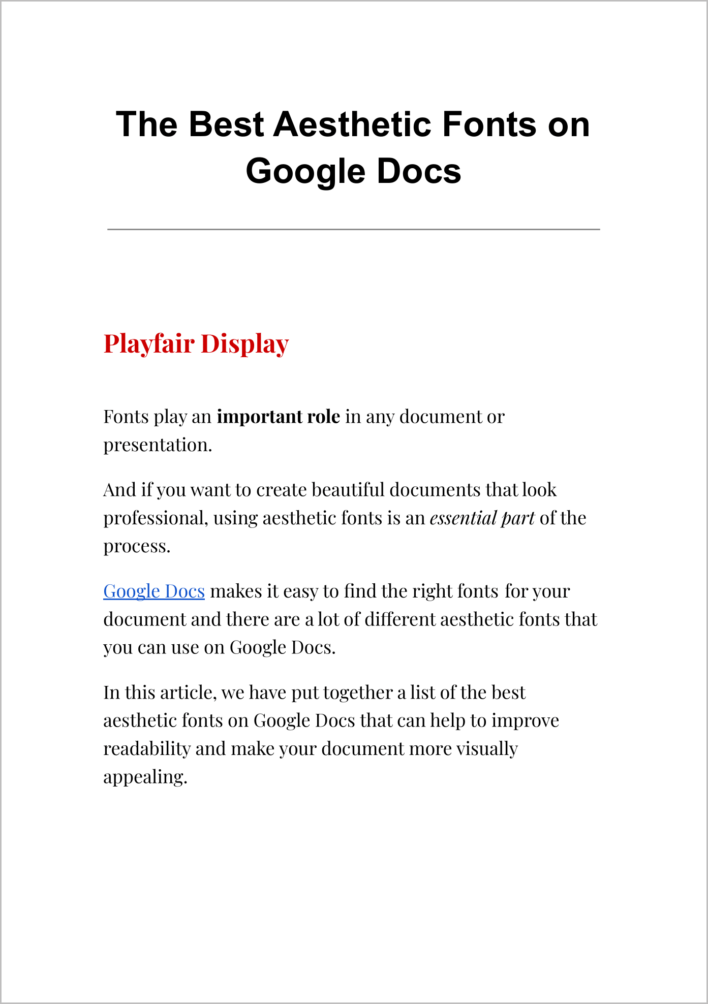 Aesthetic Fonts on Google Docs