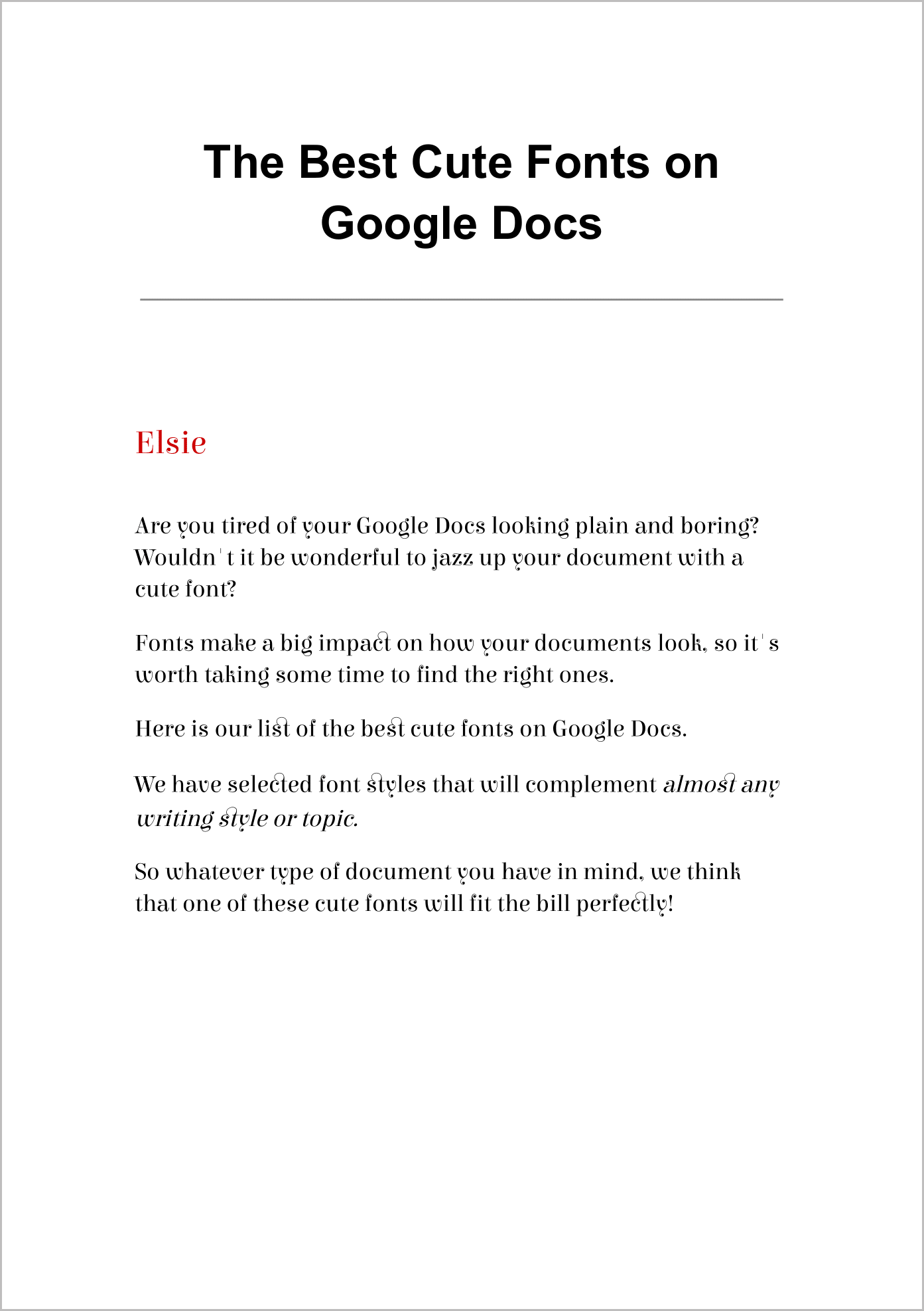 Cute Fonts on Google Docs