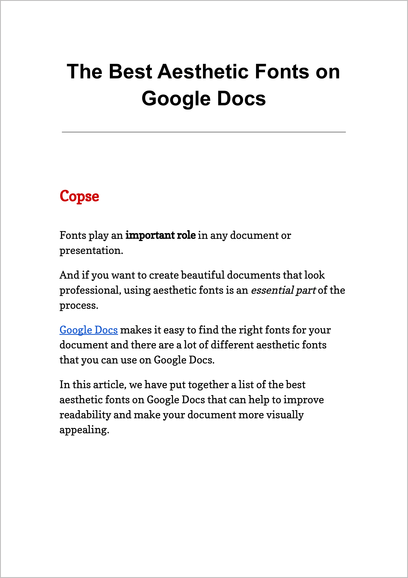 Aesthetic Fonts on Google Docs