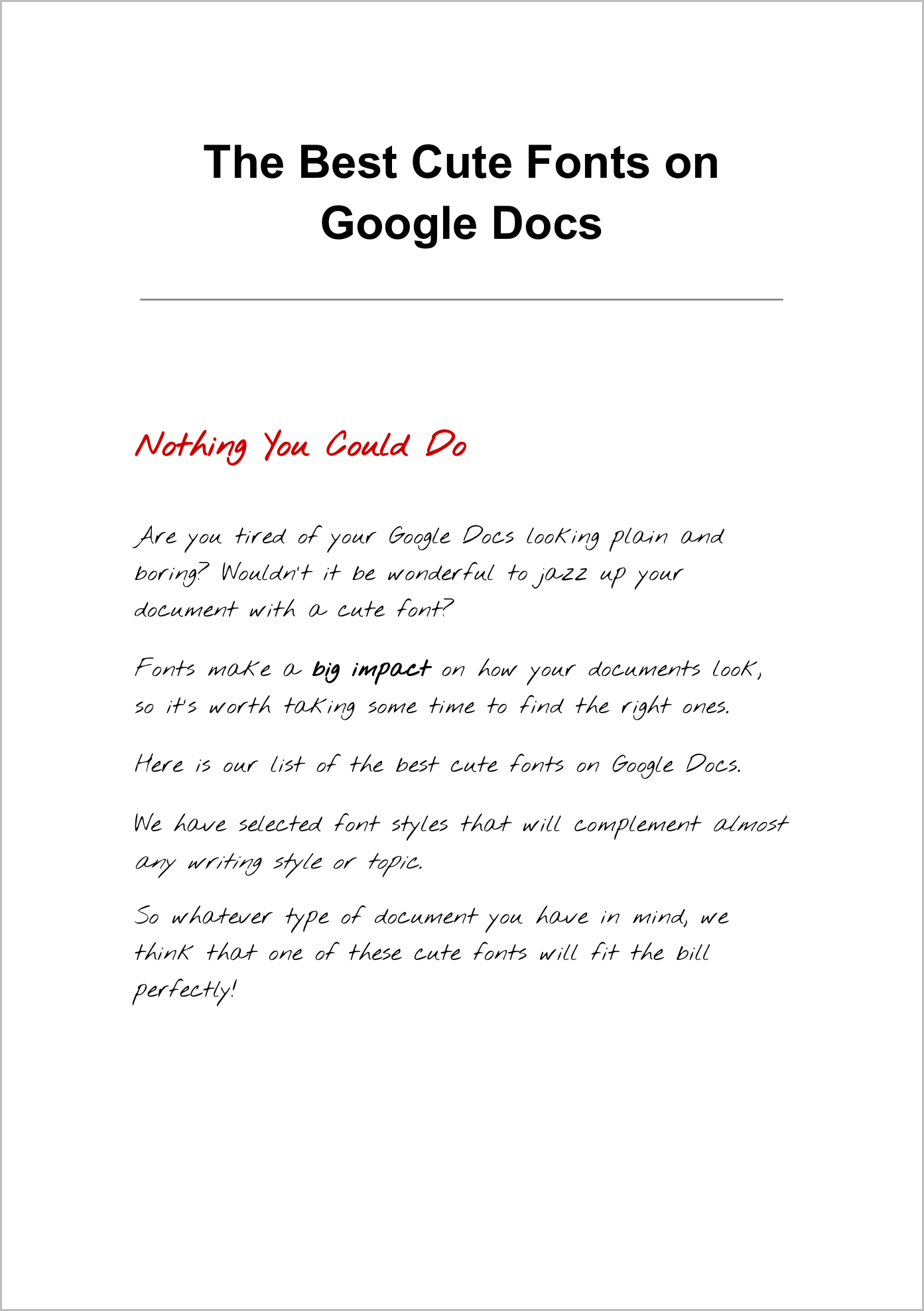 Cute Fonts on Google Docs