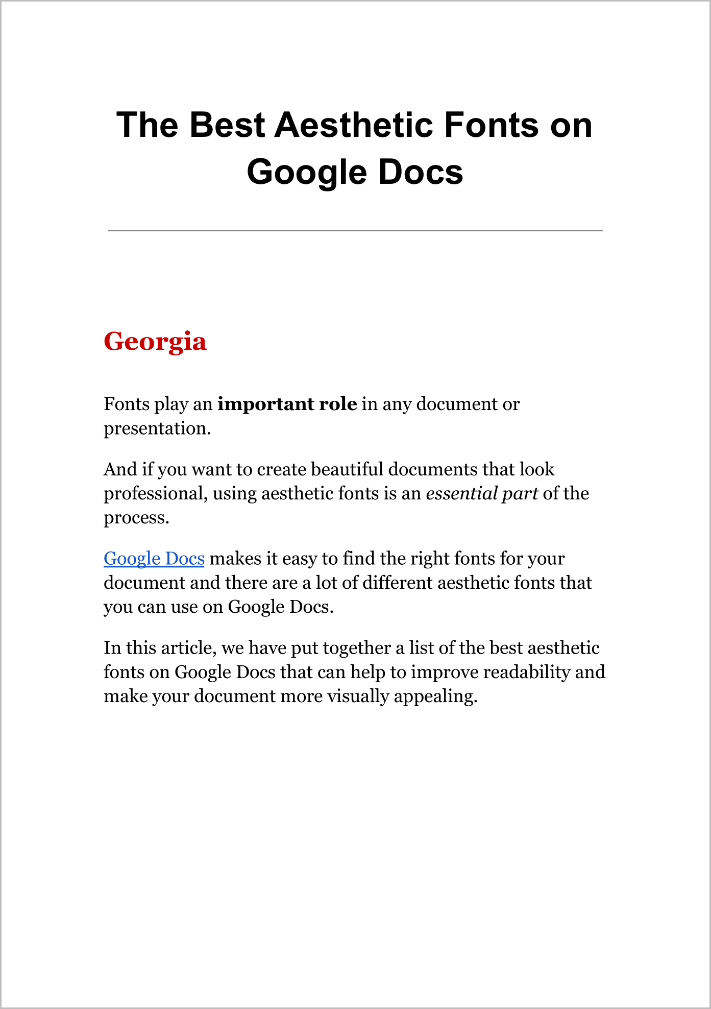 Aesthetic Fonts on Google Docs