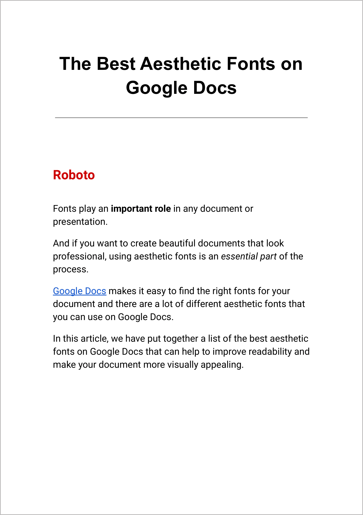 Aesthetic Fonts on Google Docs