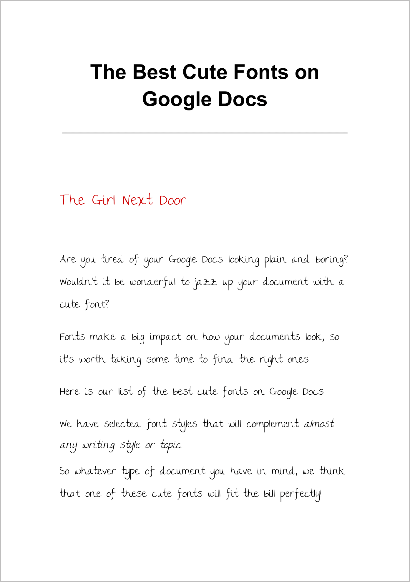 Cute Fonts on Google Docs