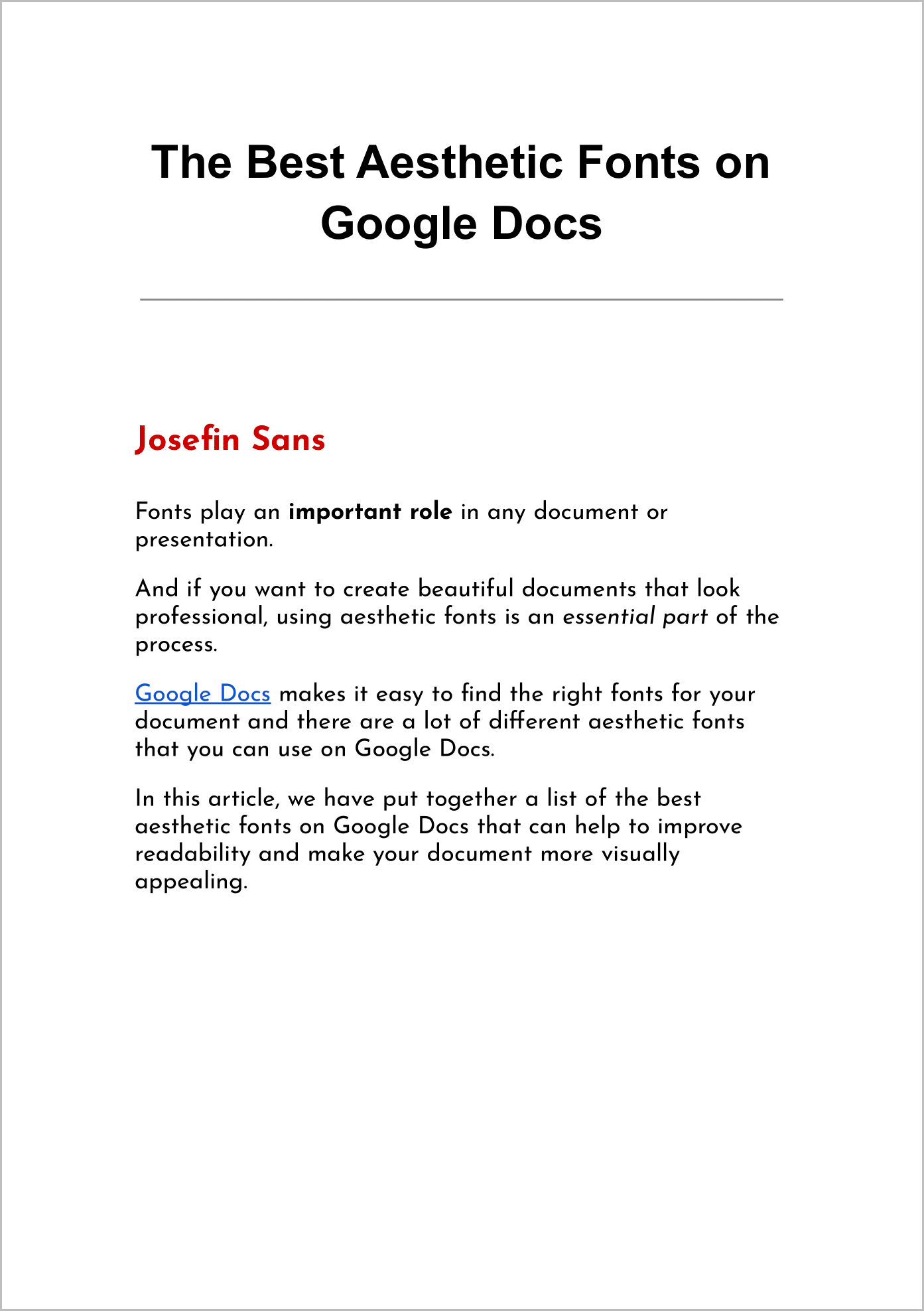 Aesthetic Fonts on Google Docs