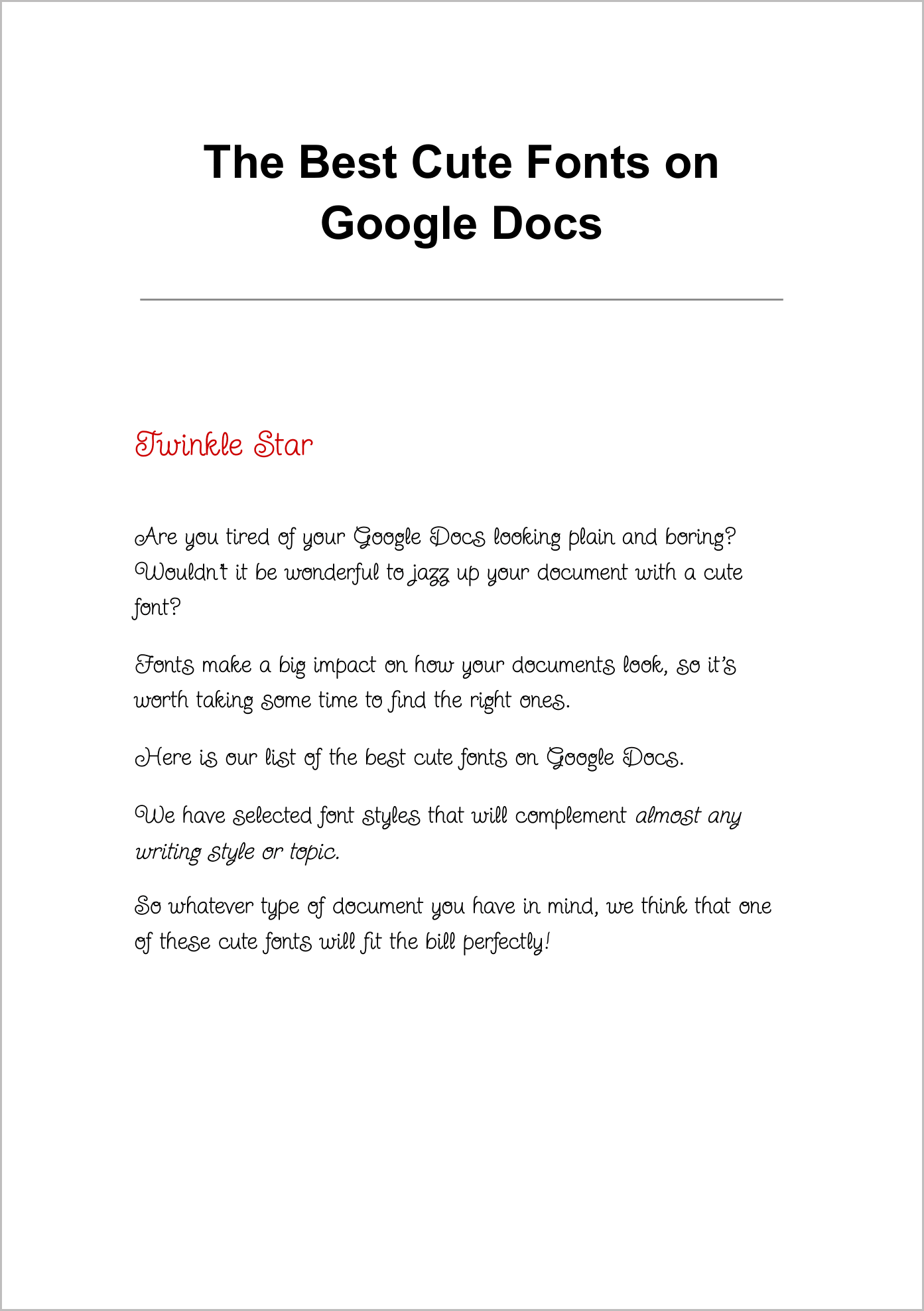 Cute Fonts on Google Docs