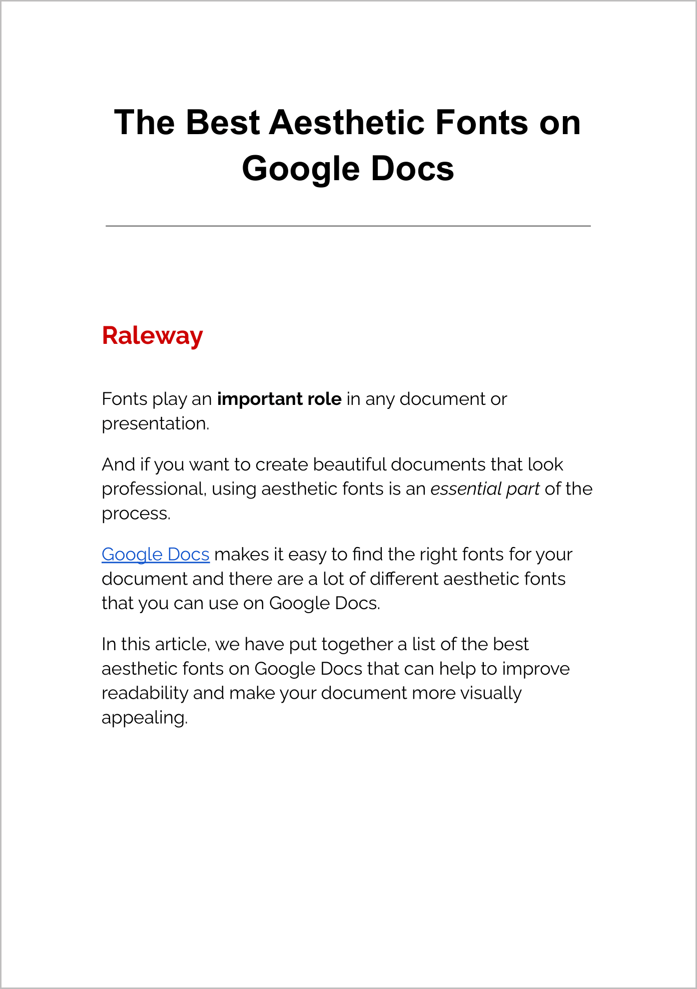 Aesthetic Fonts on Google Docs
