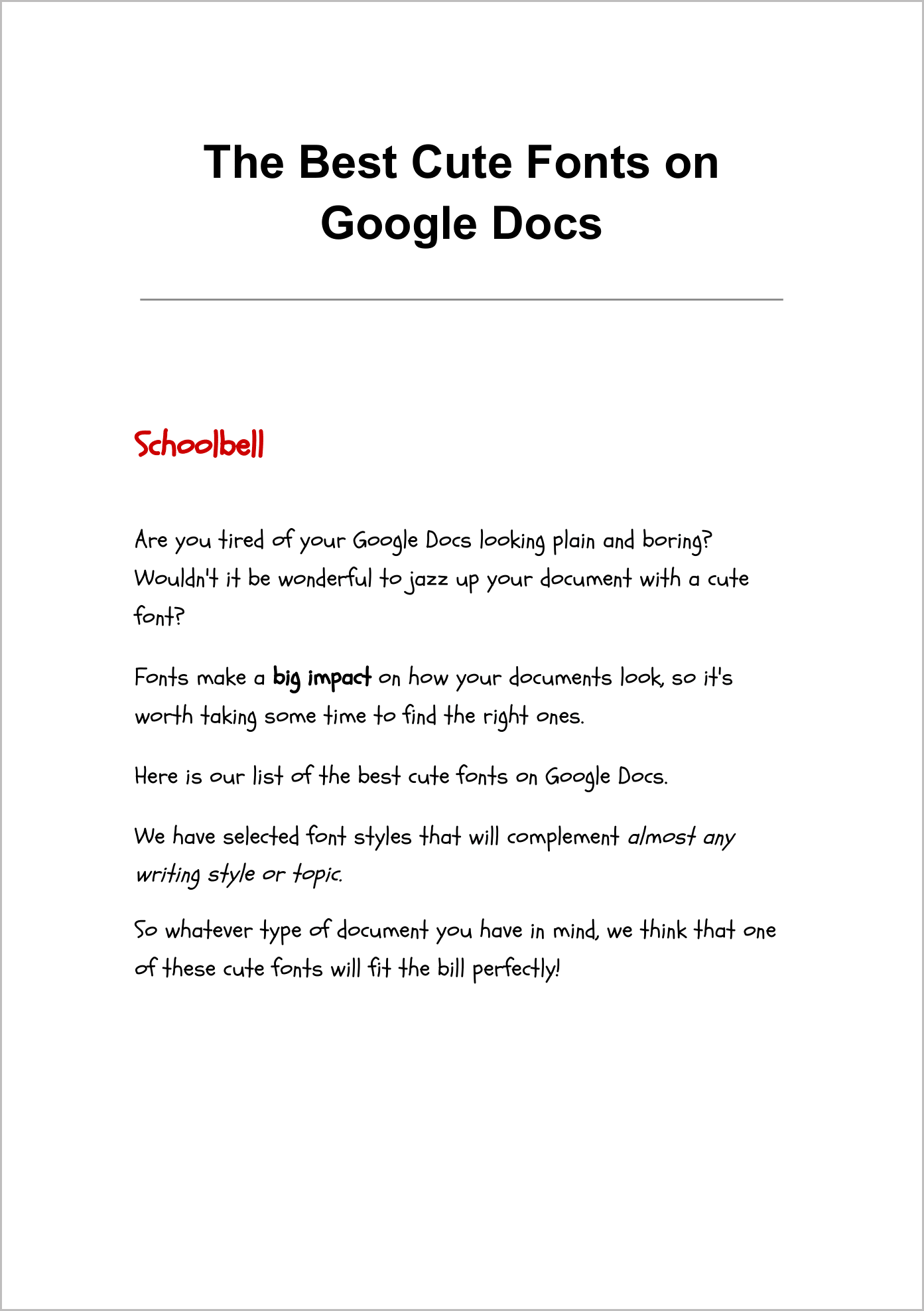 Cute Fonts on Google Docs