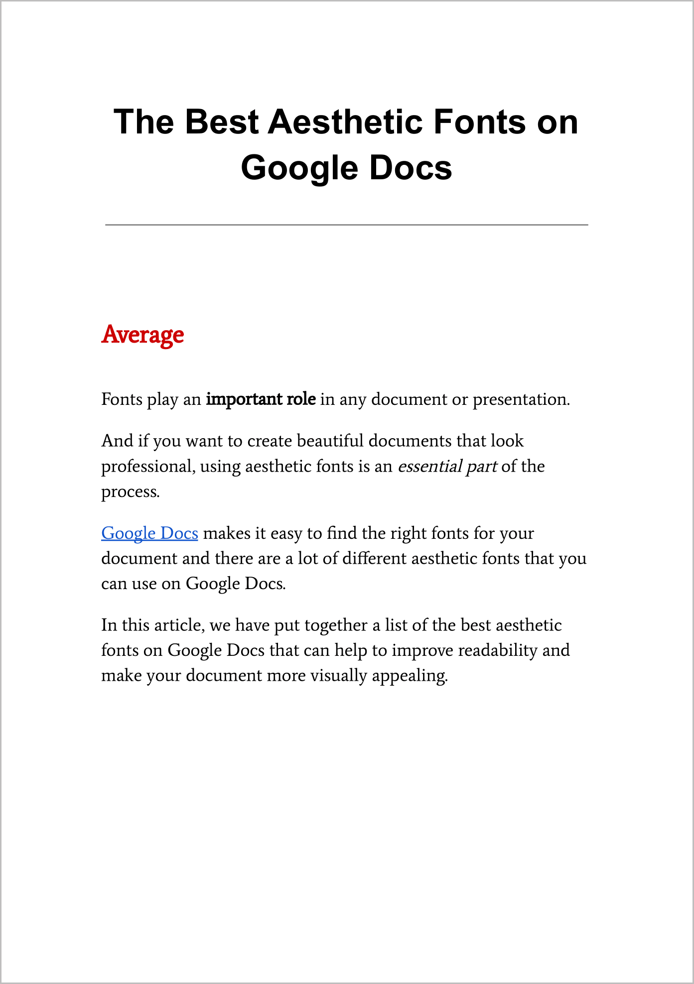 Aesthetic Fonts on Google Docs