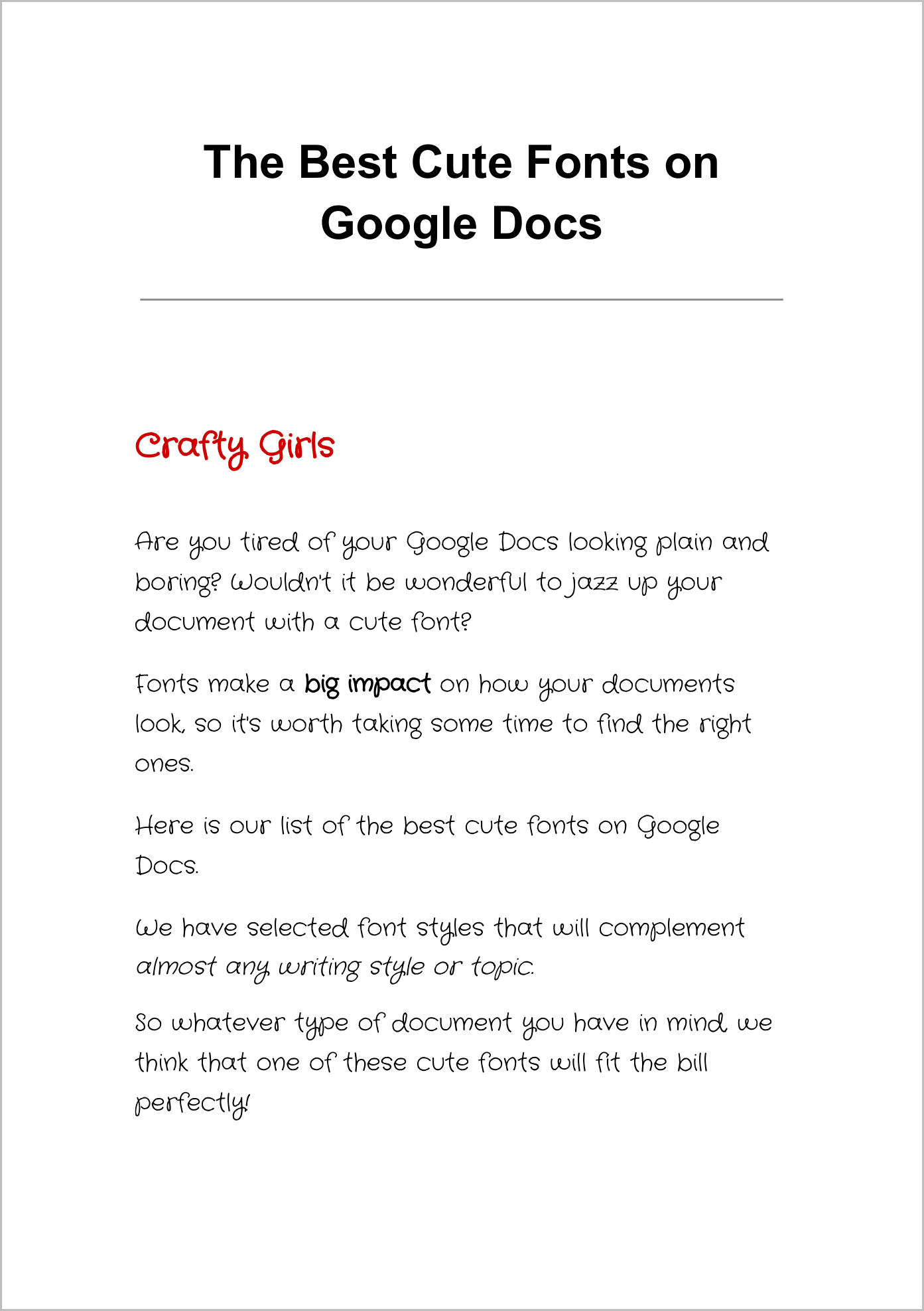 Cute Fonts on Google Docs