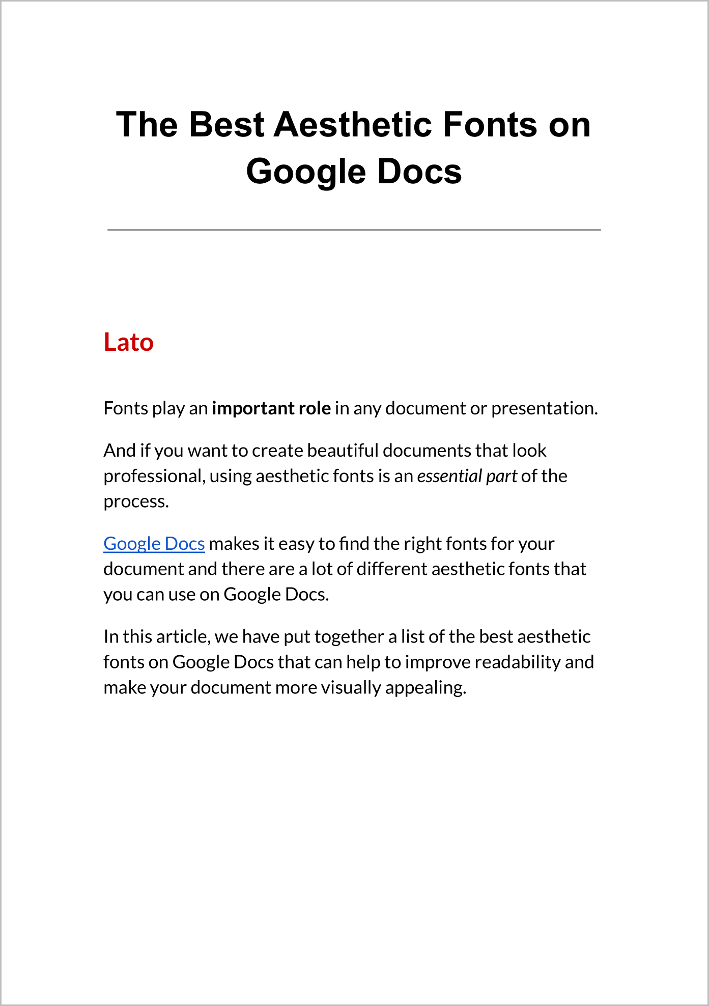 Aesthetic Fonts on Google Docs