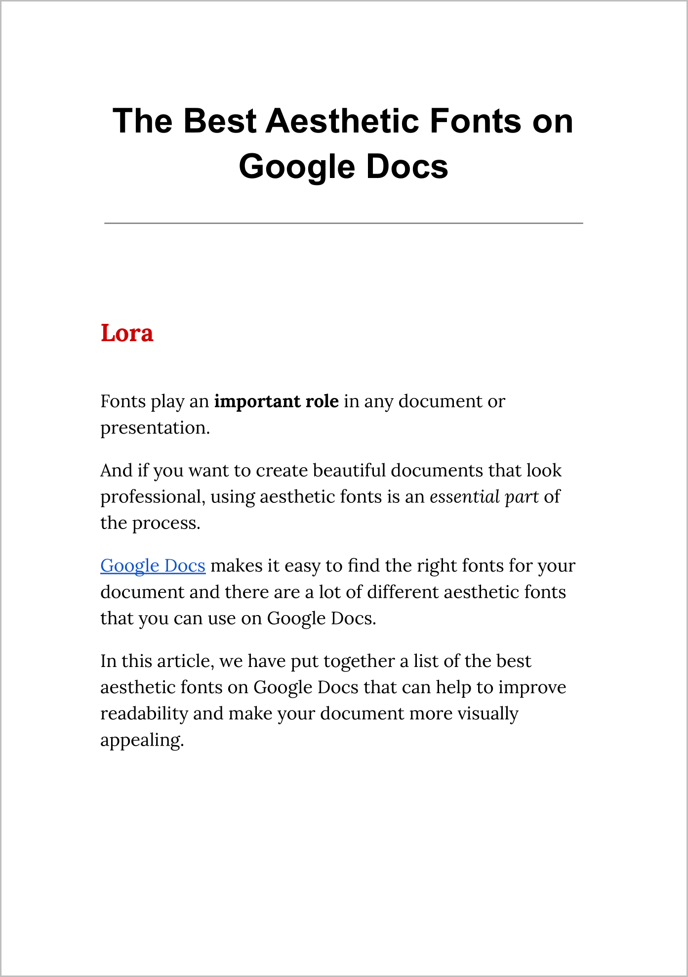 Aesthetic Fonts on Google Docs