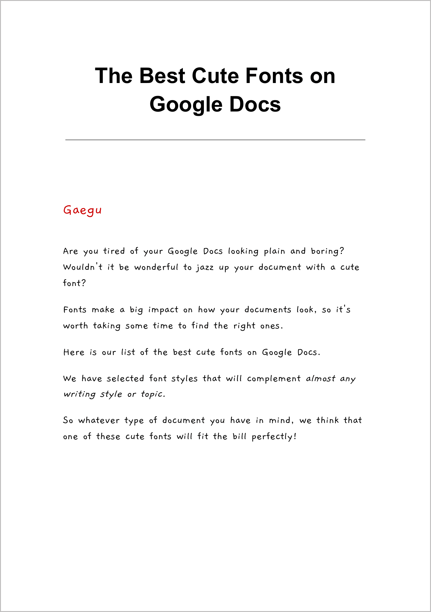 Cute Fonts on Google Docs