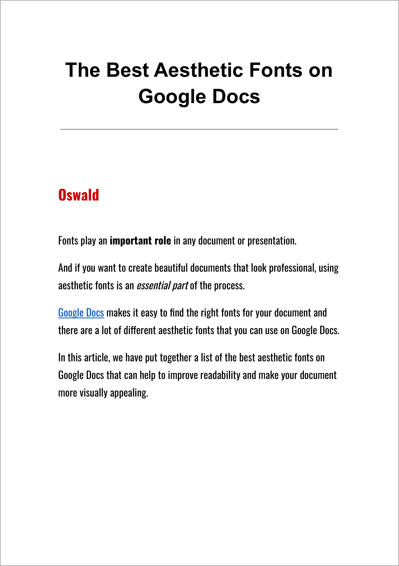 Aesthetic Fonts on Google Docs