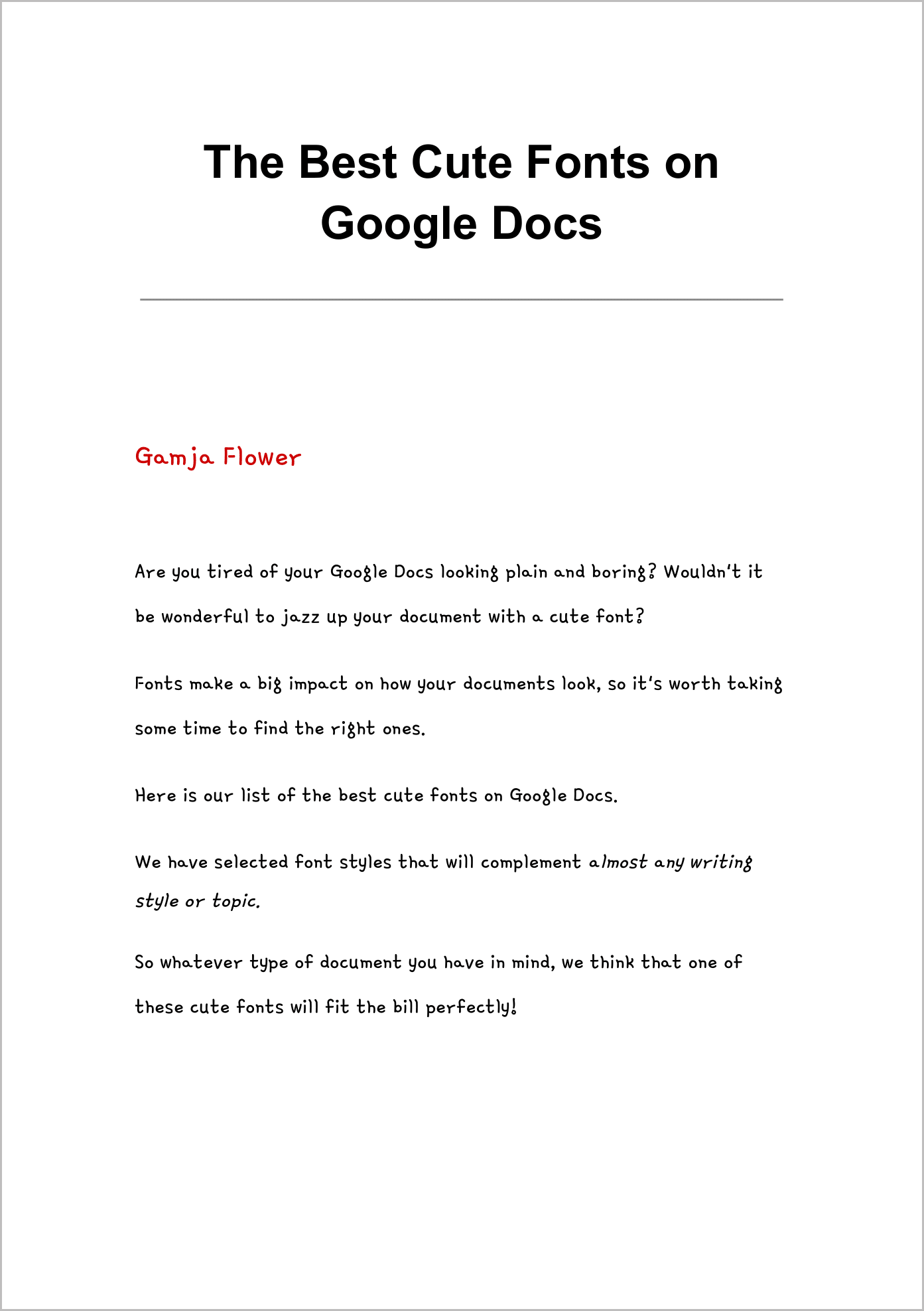 Cute Fonts on Google Docs