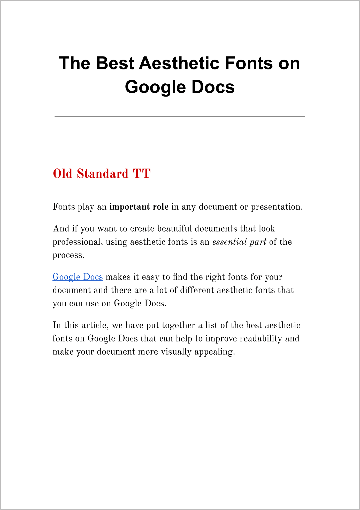 Aesthetic Fonts on Google Docs