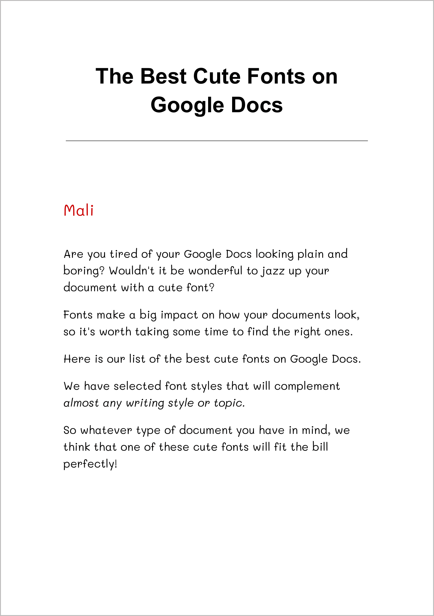 Cute Fonts on Google Docs