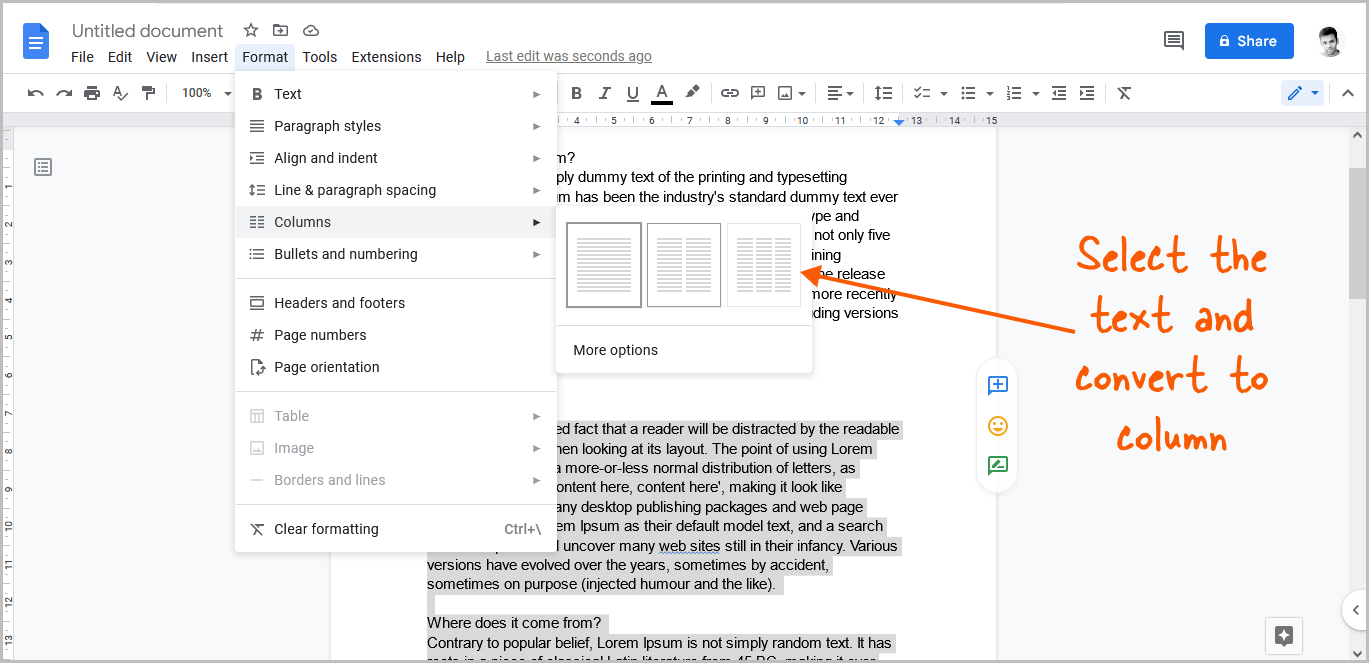 Google Docs Columns Greyed Out