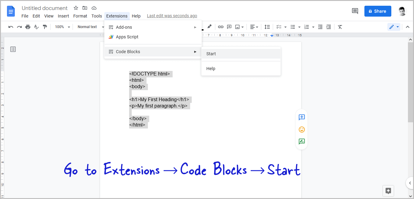 Code Block in Google Docs