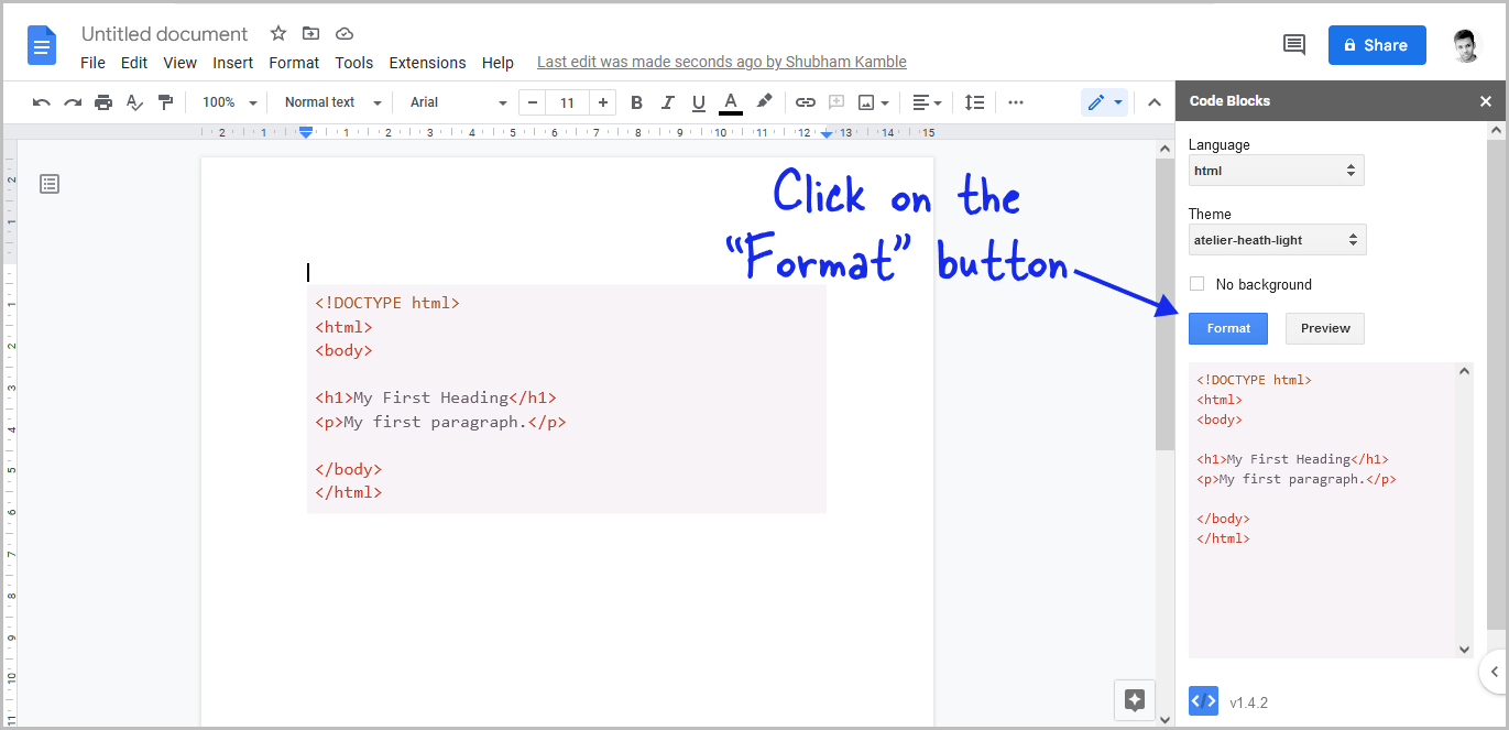 Code Block in Google Docs