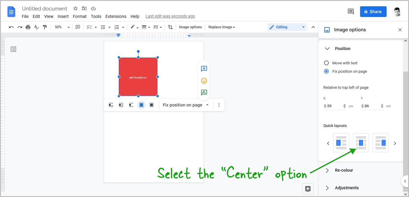How to Center an Image in Google Docs