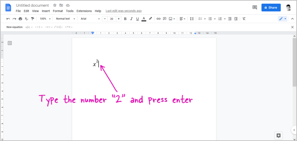 how-to-do-squared-on-google-docs