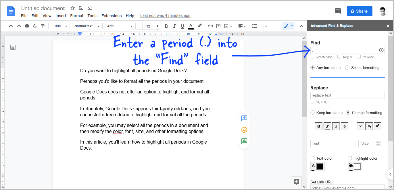 How to Highlight All Periods in Google Docs