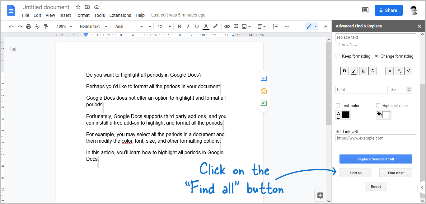 How to Highlight All Periods in Google Docs