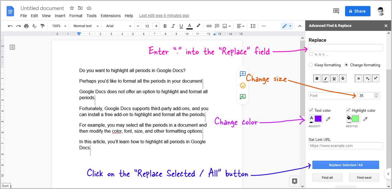 How to Highlight All Periods in Google Docs