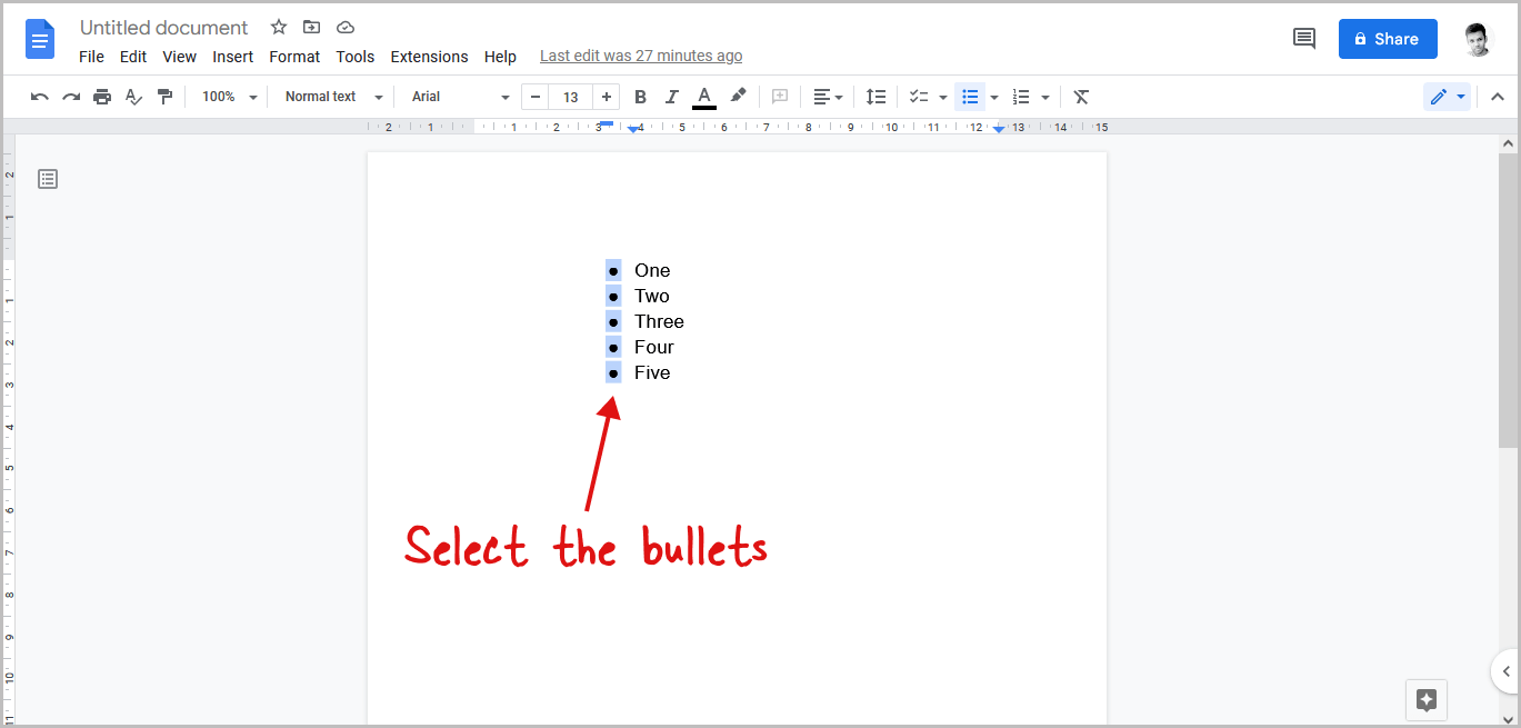 how to make a bullet point list in google docs