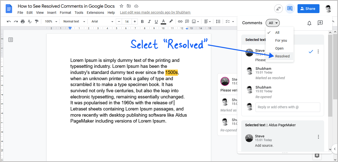 How to See Resolved Comments in Google Docs