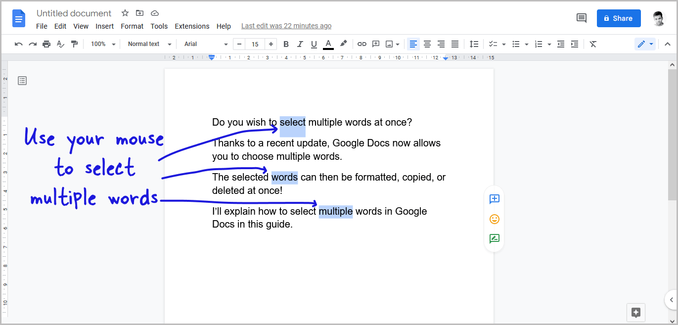 How to Select Multiple Words in Google Docs