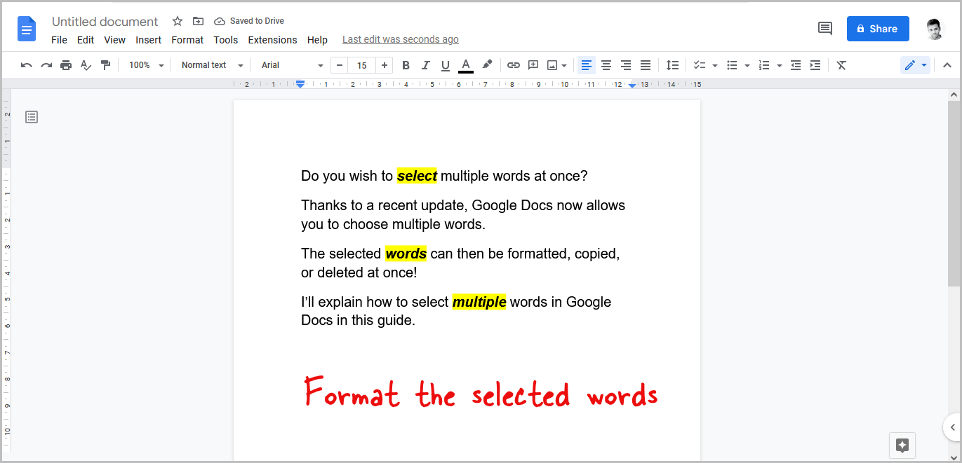 How to Select Multiple Words in Google Docs