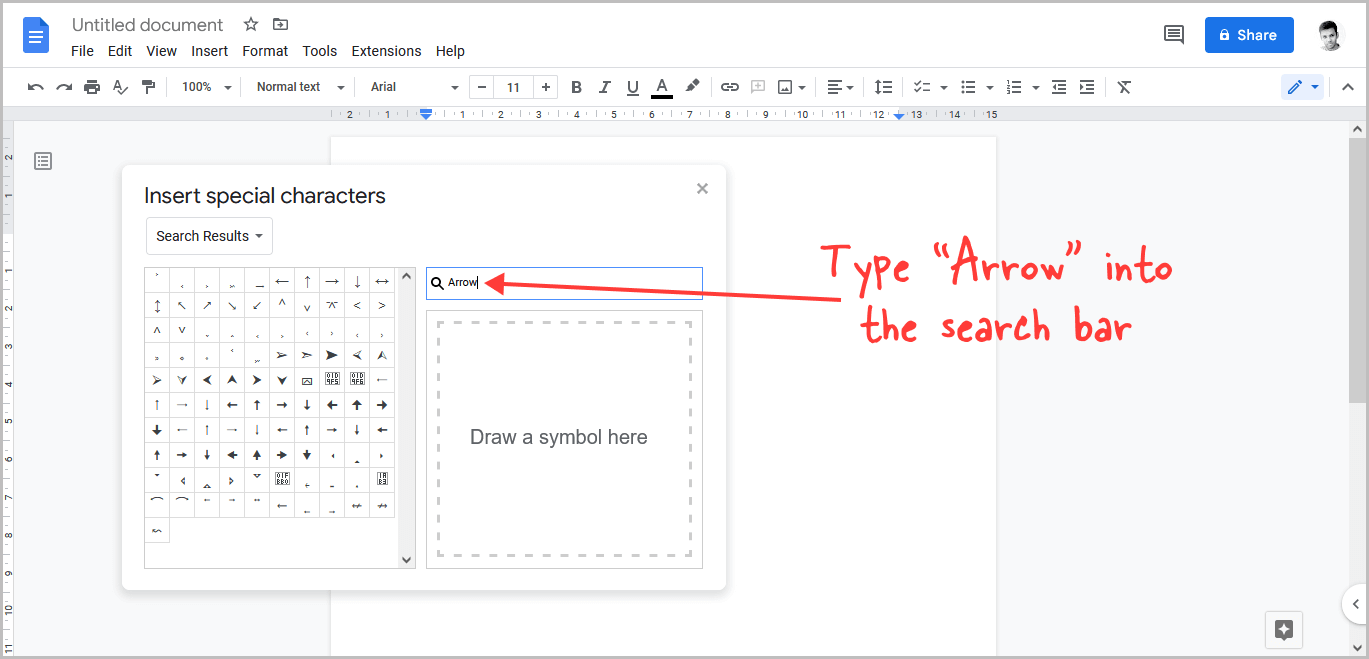 How to Type an Arrow in Google Docs