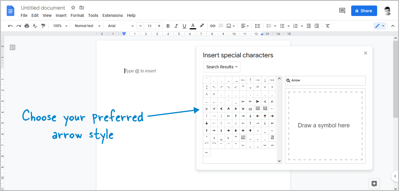 How to Type an Arrow in Google Docs