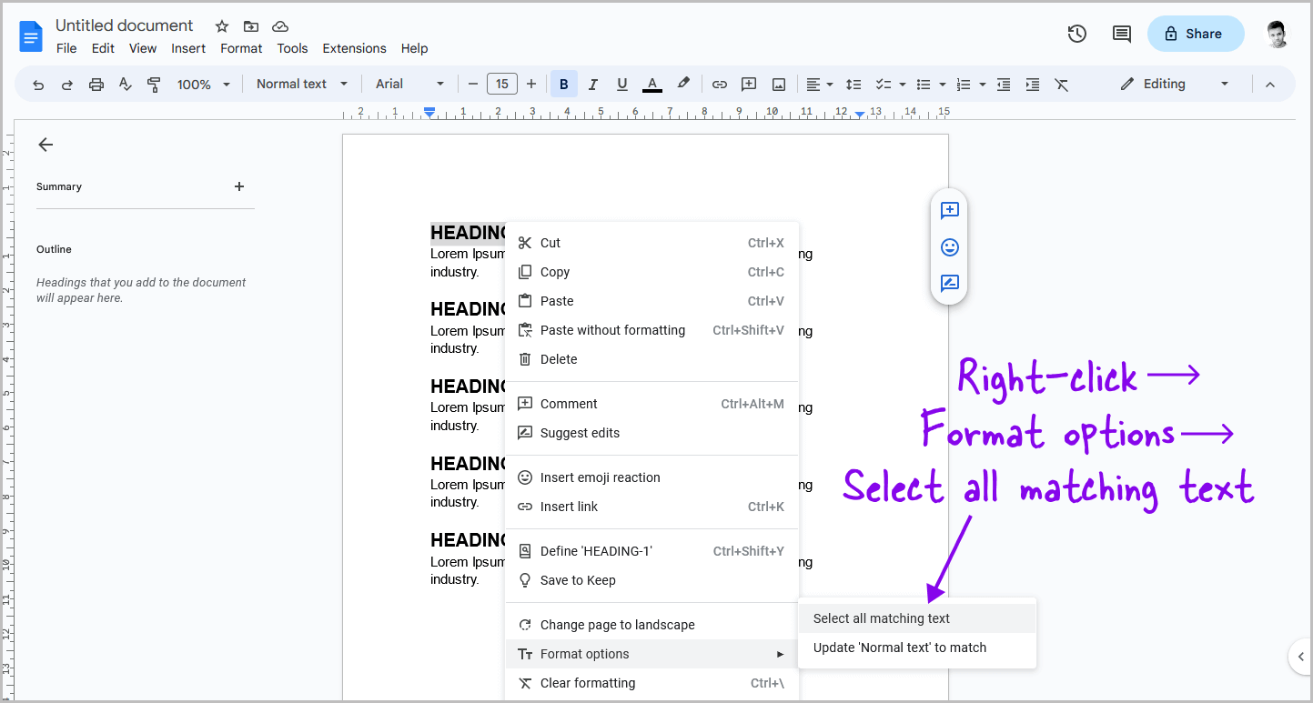 Google Docs Outline Not Working