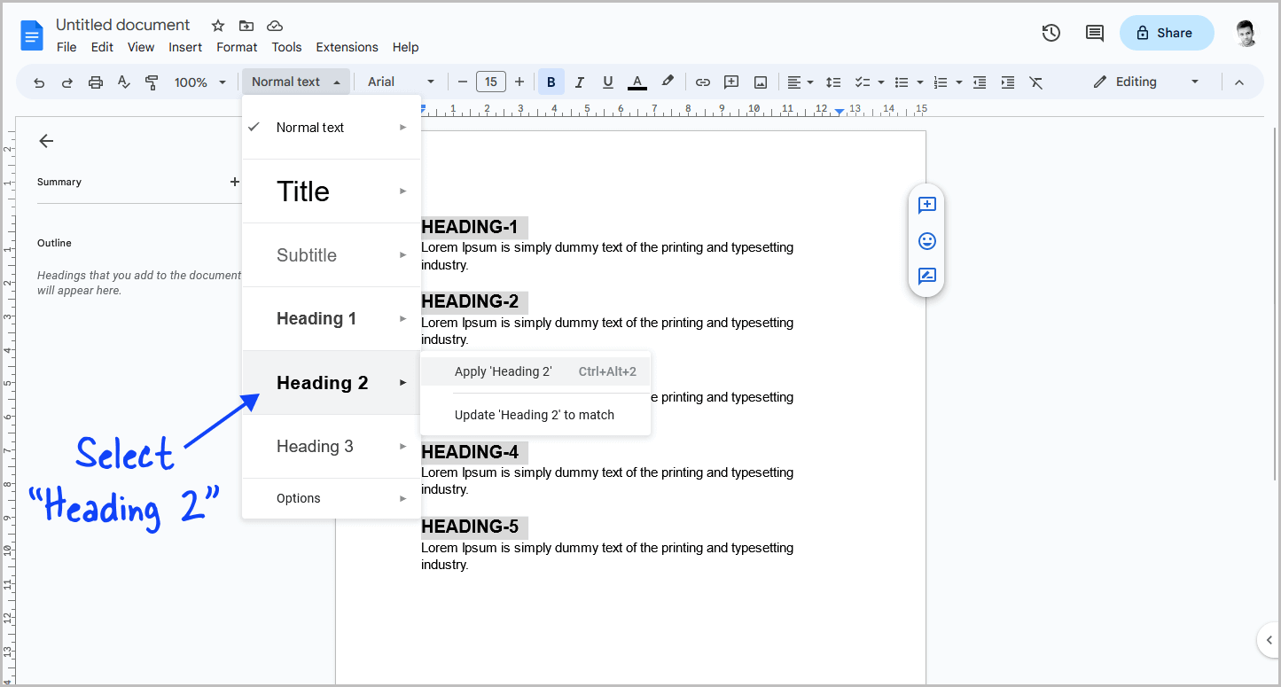 Google Docs Outline Not Working