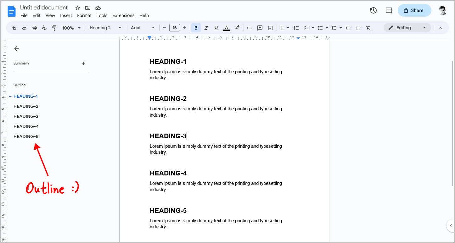 Google Docs Outline Not Working