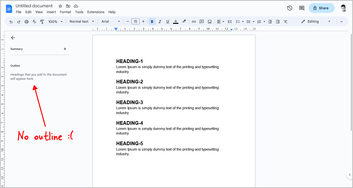 Google Docs Outline Not Working