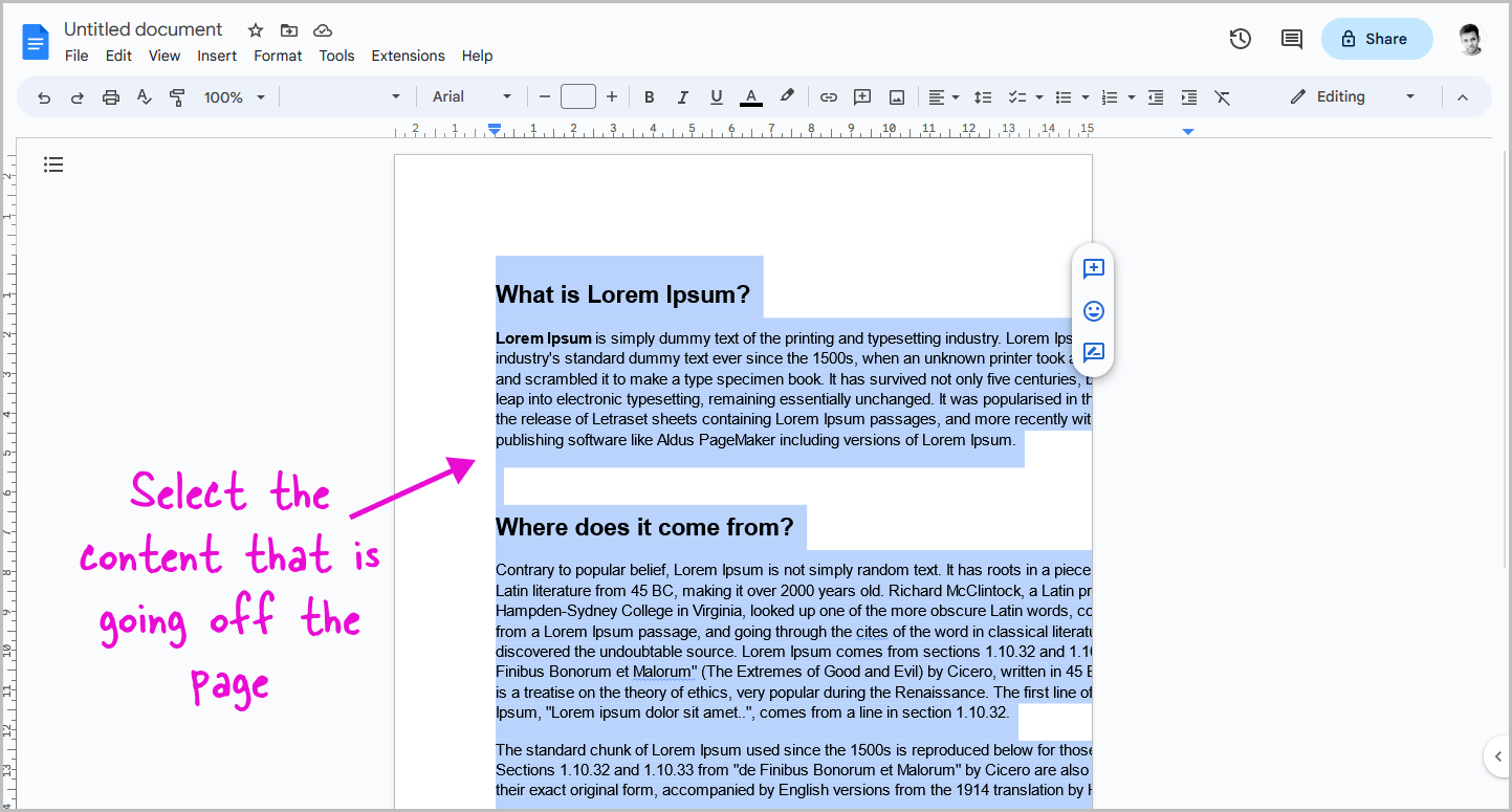 Google Docs Words Going Off Page
