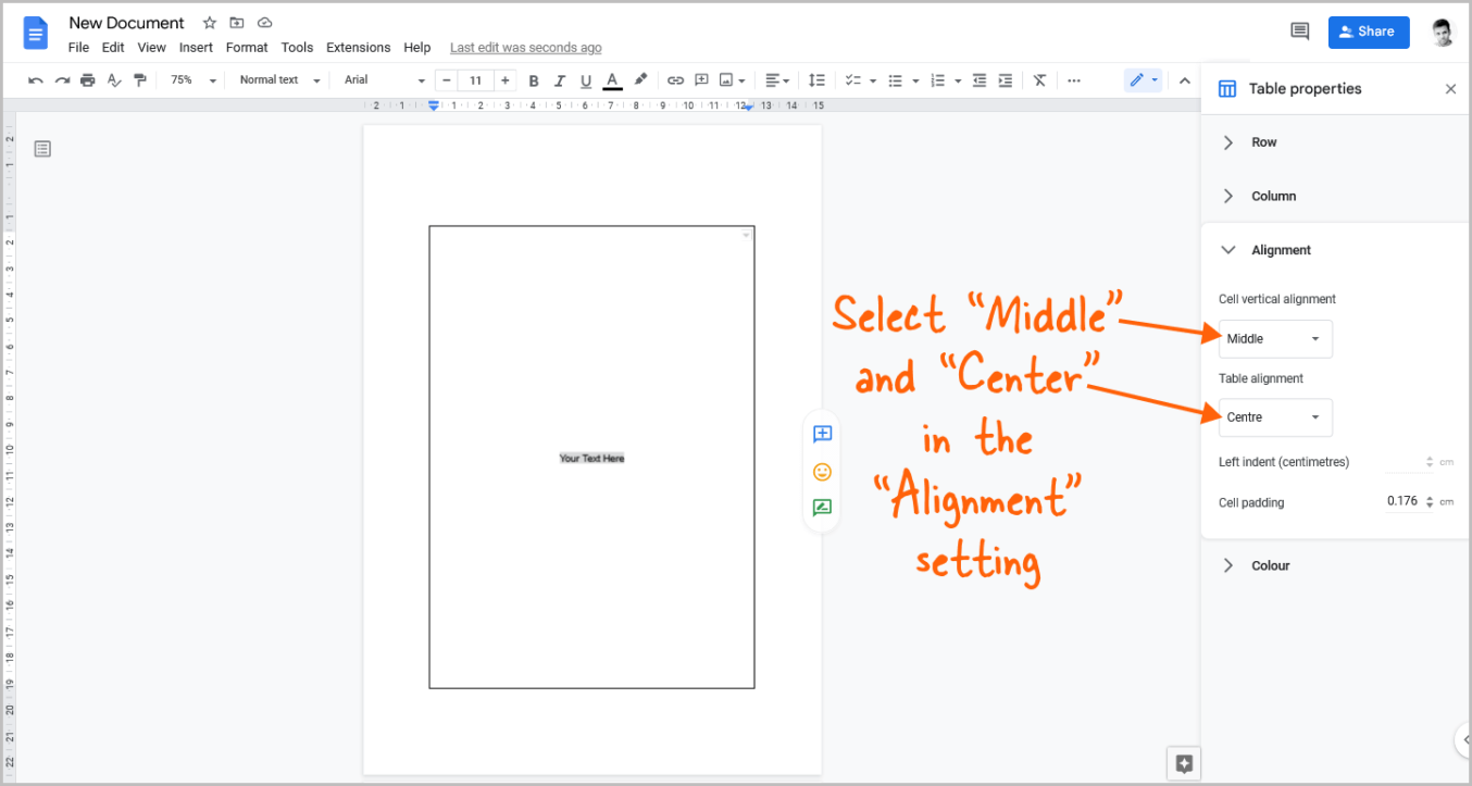 How Do I Center Text In A Cell In Google Docs