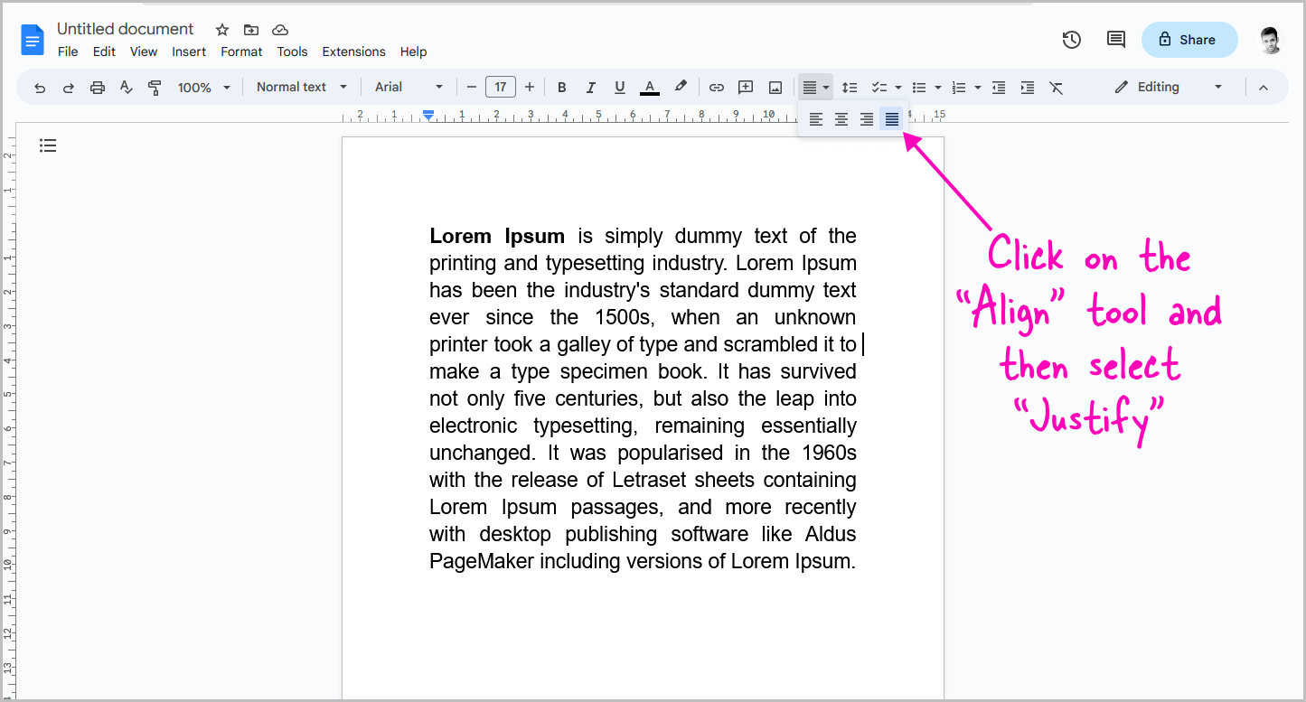 How to Justify Text in Google Docs?