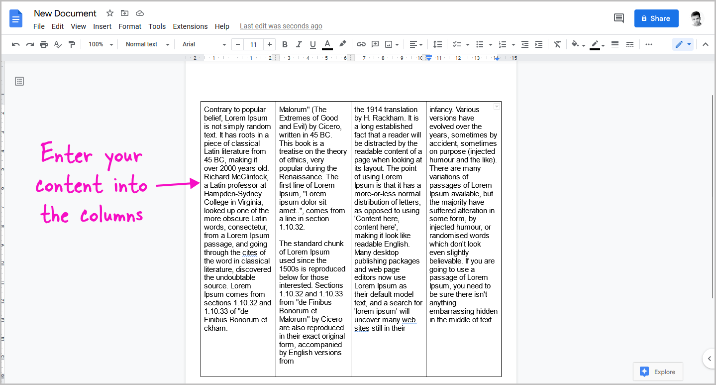 How to Make Four Columns in Google Docs