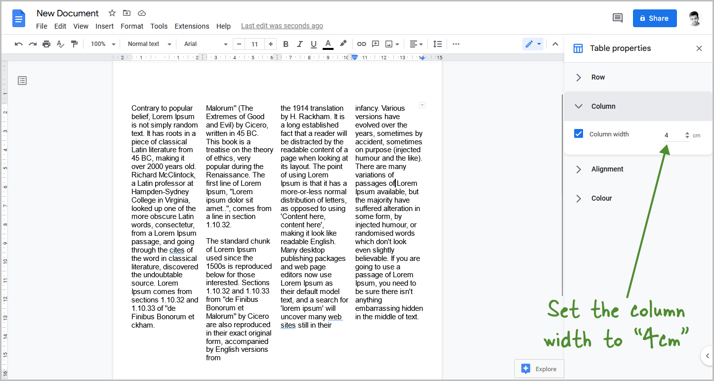 How to Make Four Columns in Google Docs