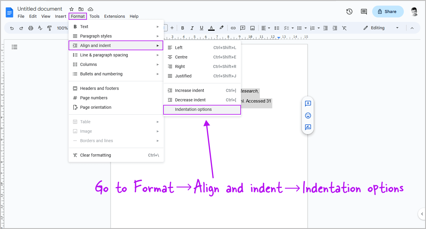 How to Tab the Second Line in Google Docs