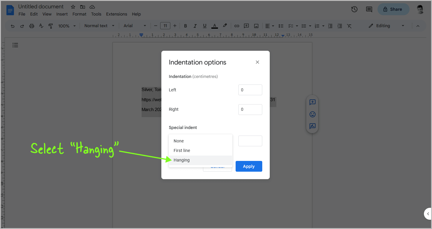 How to Tab the Second Line in Google Docs