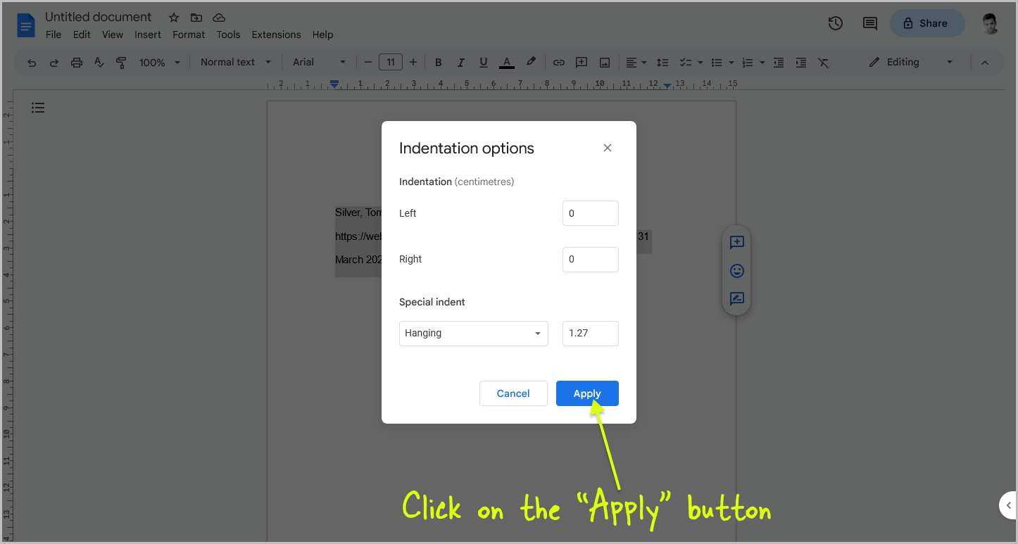 How to Tab the Second Line in Google Docs