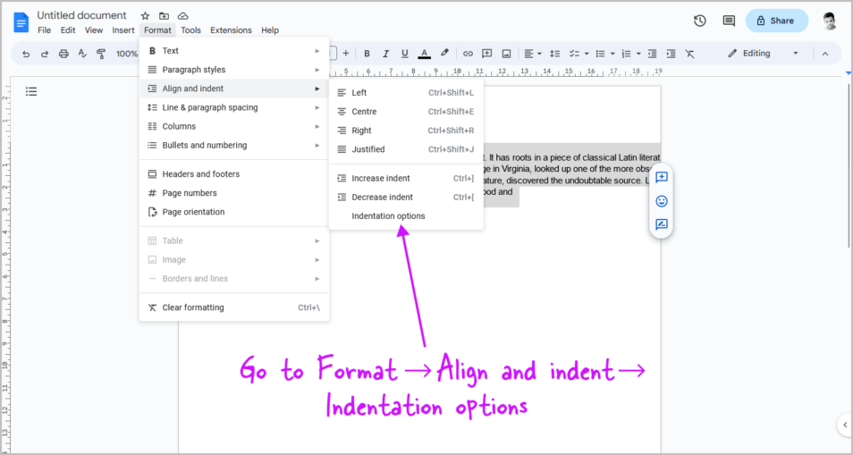 how to add a line next to text in google docs