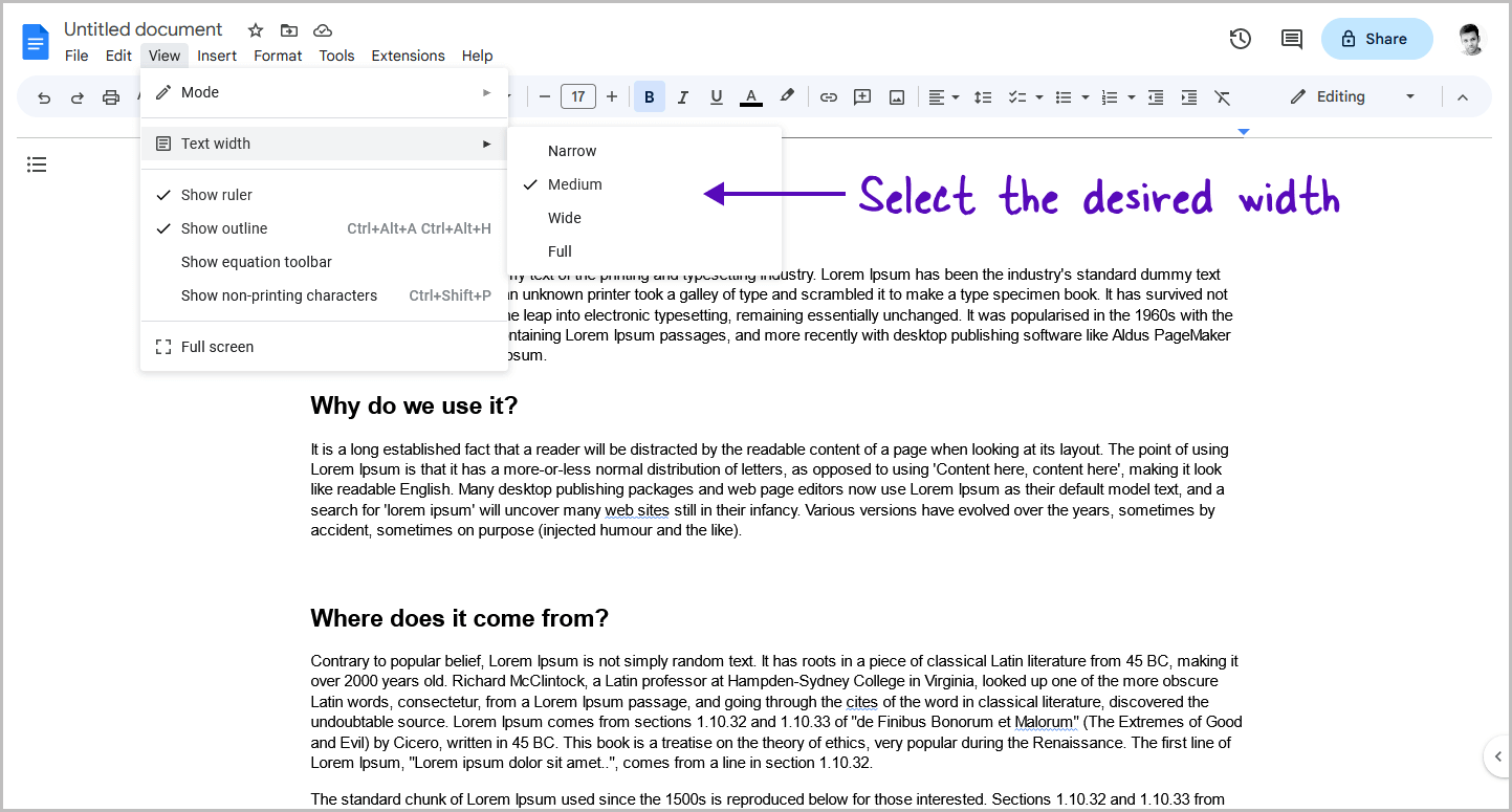 How to Change Google Docs Pageless Width