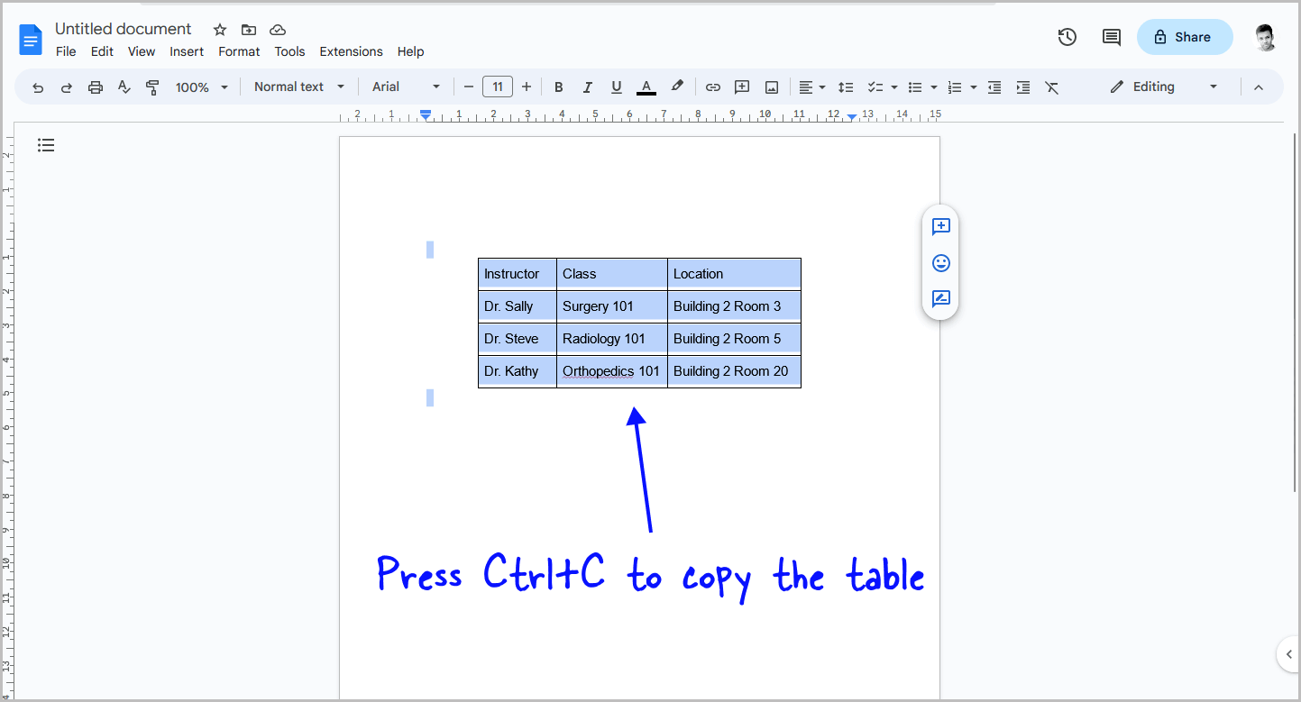 How to Copy a Table in Google Docs